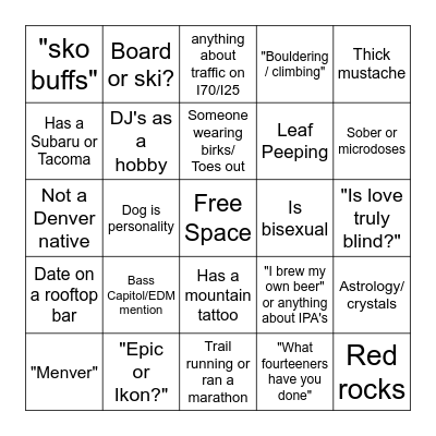 Love is Blind: Denver Bingo Card