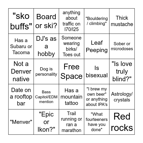 Love is Blind: Denver Bingo Card
