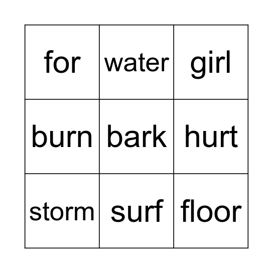 /ar/ /er/ /ir/ /or/ ur/ Bingo Card
