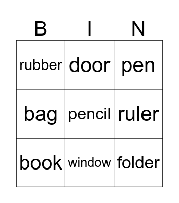 School Things Bingo Card