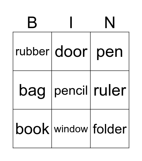 School Things Bingo Card