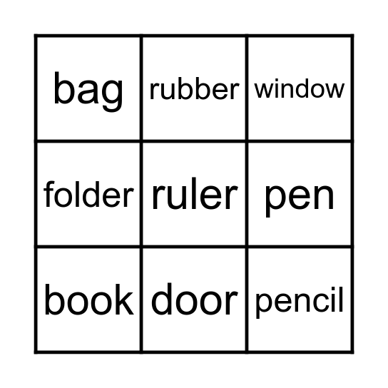 School Things Bingo Card