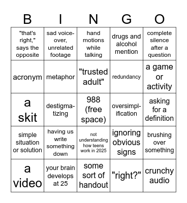 Mental Health Presentation Bingo Card