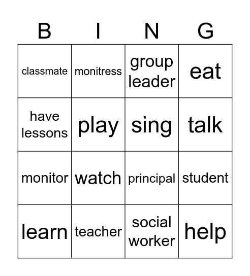 Friends at School Bingo Card