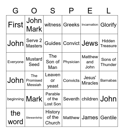 Gospel Reviews Bingo Card