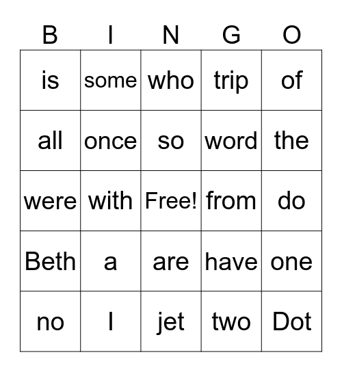 Tricky Words Bingo Card