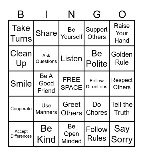 RESPECT Bingo Card