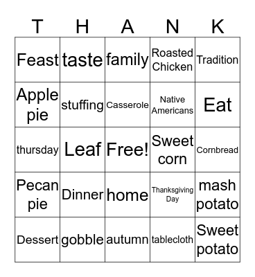 Thanksgiving Bingo! Bingo Card