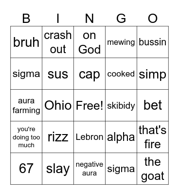 Brain Rot Bingo Card
