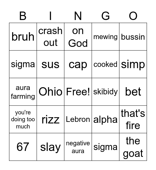 Brain Rot Bingo Card