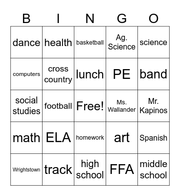 Wrightstown Bingo Card