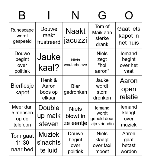 Debonair bingo Card