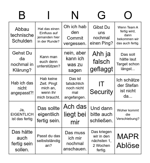 LSP Delivery Space Bingo Card