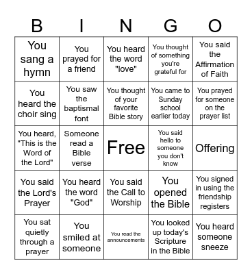 Worship Bingo! Bingo Card