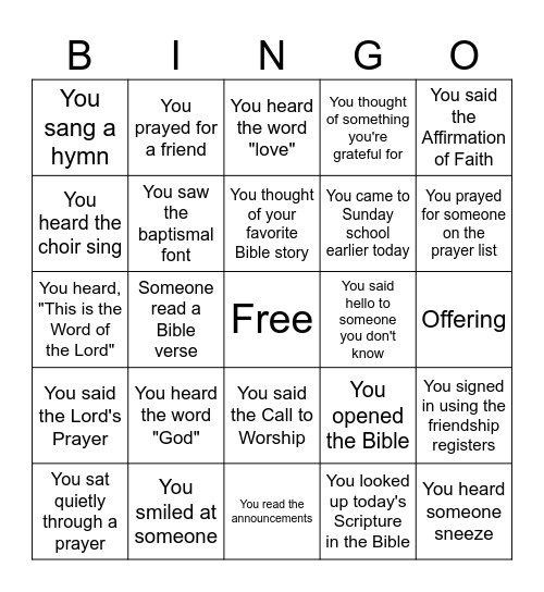 Worship Bingo! Bingo Card