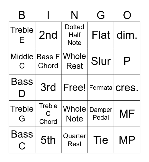 Group Piano 1 Bingo Card