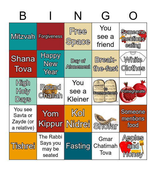 Yom Kippur Bingo Card