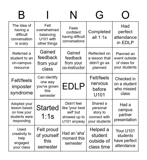 EDLP 520 Bingo Card