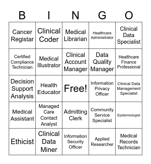 Health Informatics Bingo Card