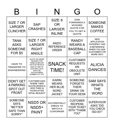 NORD OFFICE BINGO Card