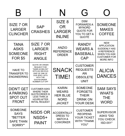 NORD OFFICE BINGO Card