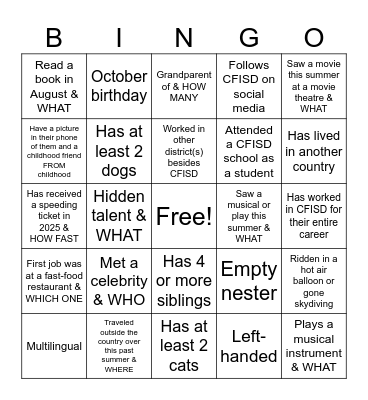 School Leadership HUMAN Bingo Card