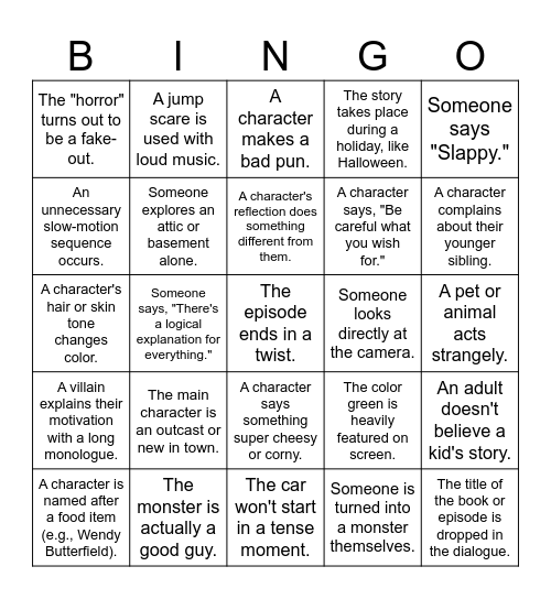 Goosebumps Bingo Card