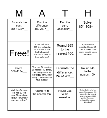 Chapter 1 MATH Bino Bingo Card