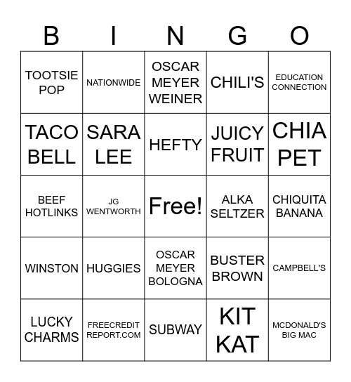INTERCOM JINGLE BINGO Card
