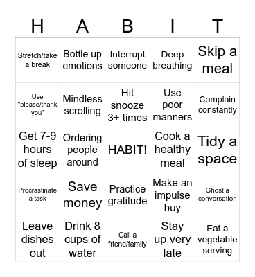Habit Bingo Card