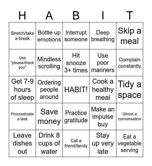 Habit Bingo Card