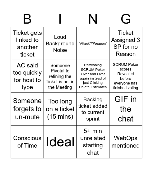 Refinement Bingo Card