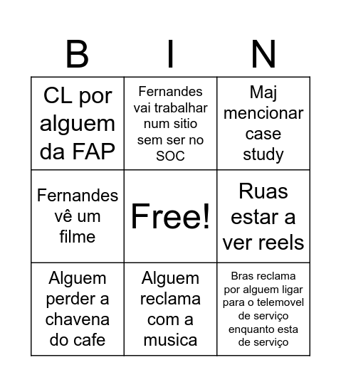 BINGO DO SOC Bingo Card