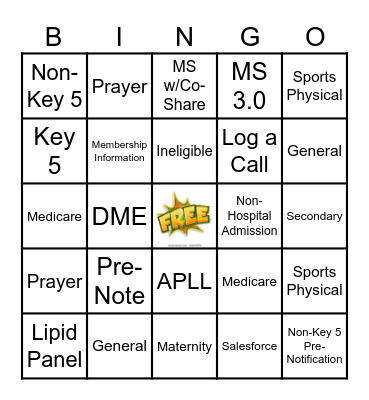 Pre-Notification Bingo Card