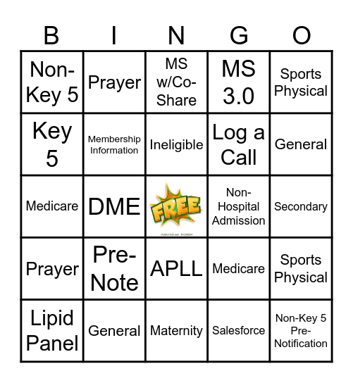 Pre-Notification Bingo Card