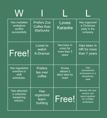 WILL 194 HUMAN BINGO Card