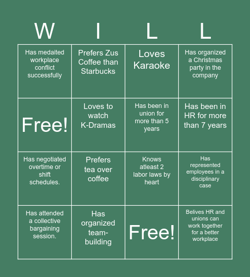 WILL 194 HUMAN BINGO Card