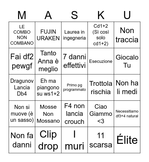 Casuia Bingo Card