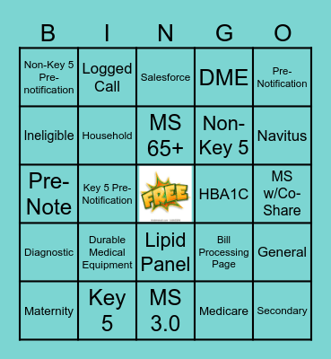 Pre-Notification Bingo Card