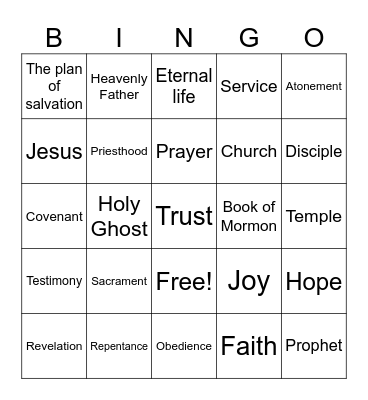 General Conference Bingo Card