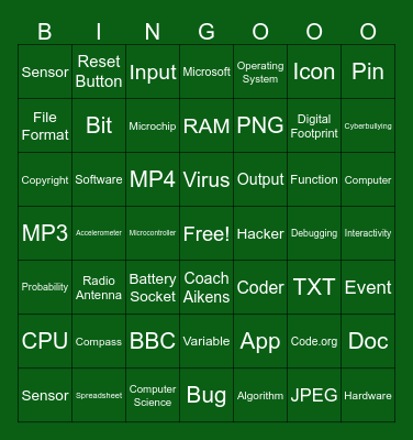 Computer Science - Unit 1 Vocabulary Bingo Card