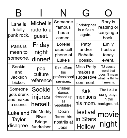 Gilmore Bingo Card