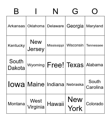 States Bingo Card