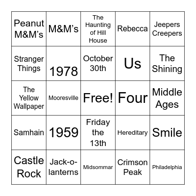 Atkins Halloween/Trivia Bingo Card