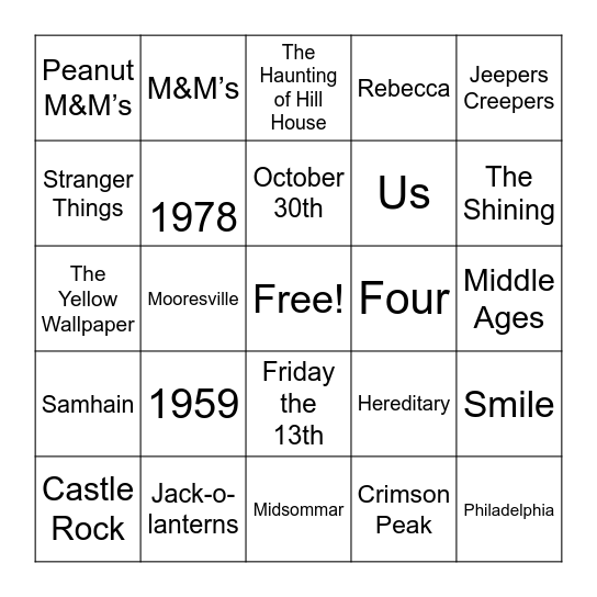 Atkins Halloween/Trivia Bingo Card