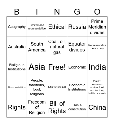 North America Bingo Card