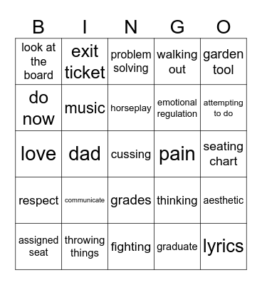 work and respect Bingo Card