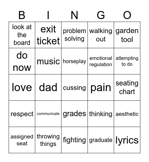 work and respect Bingo Card