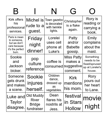Gilmore Bingo Card