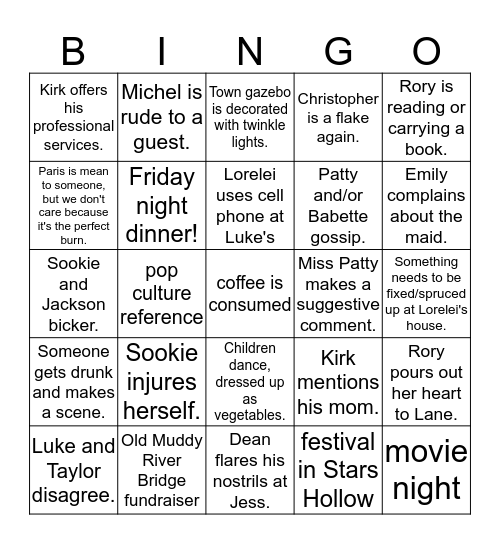 Gilmore Bingo Card